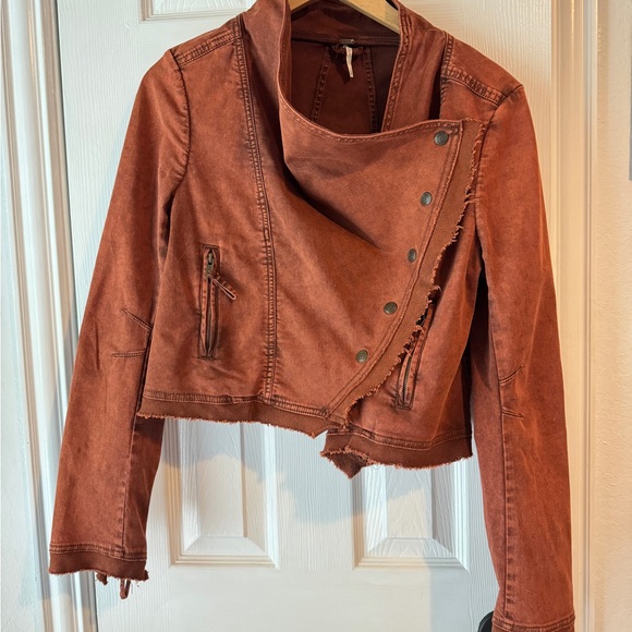 Free People Boho Collapsing Twill Raw
Edge Jacket Hanna Rustic Orange Size S - Picture 4 of 16
